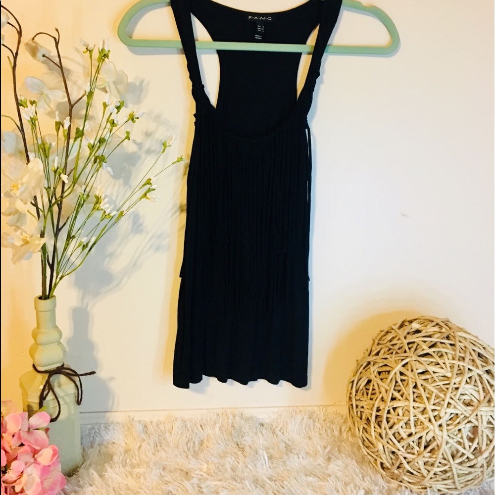 Black Boutique Tank with Fringe- Size Small